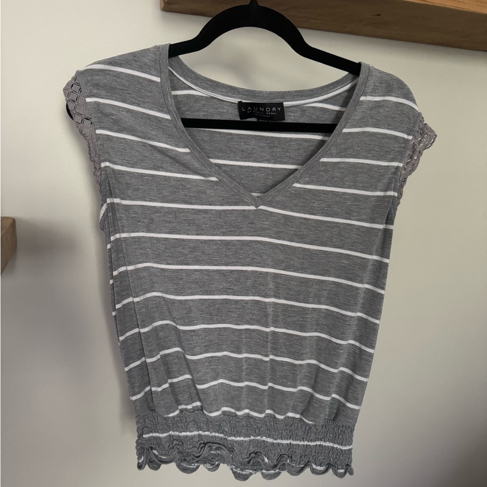 Laundry by Shelli Segal Gray and White Striped Blouse